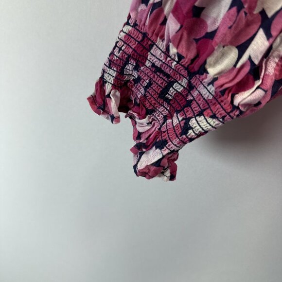 Talbots Women's Top L Pink White Gauzy 100% Cotton Popover Buttons Smocked Cuffs - Picture 4 of 10